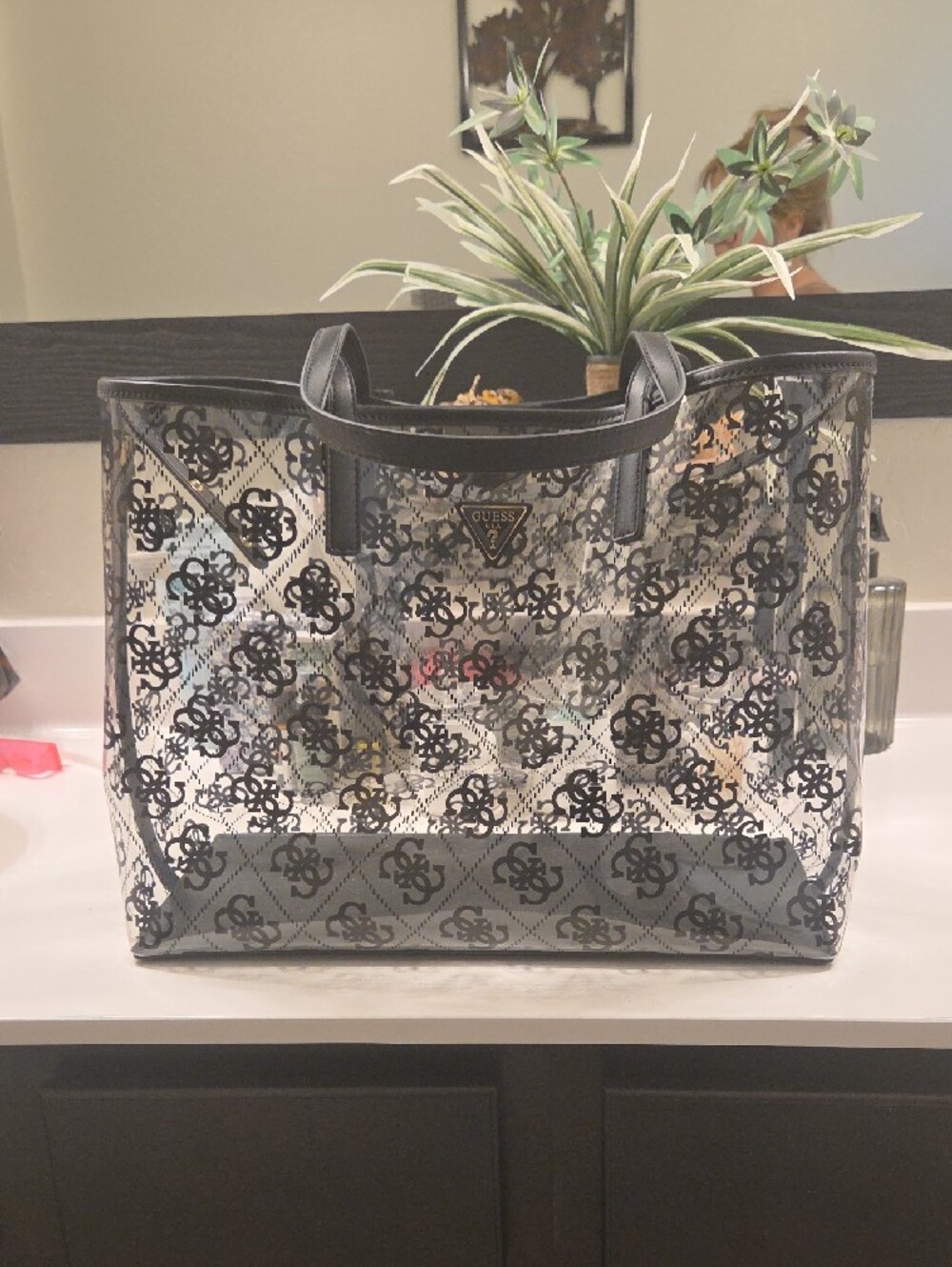 GUESS Clear Logo Tote with Black Trim - Picture 6 of 10